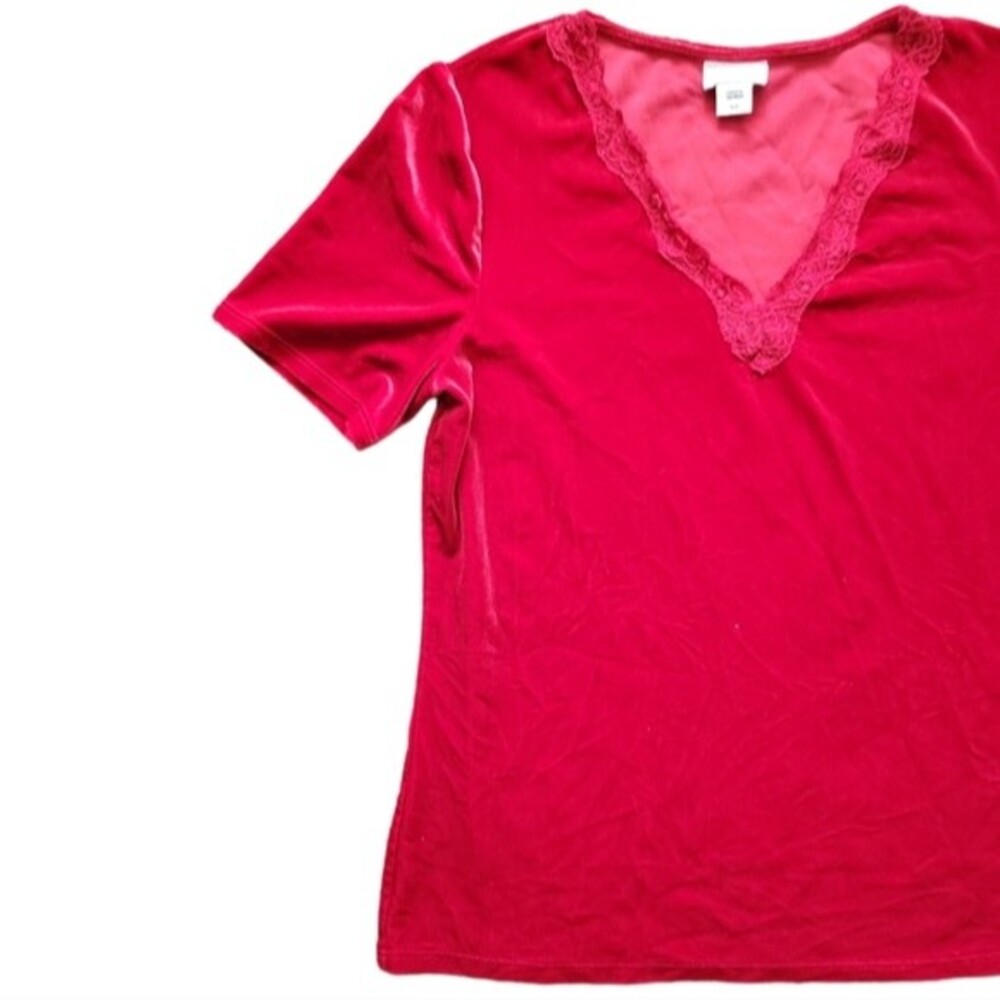 Jaclyn Smith Red VNeck Velvet Short Sleeve Top - S